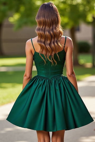 A Line Corset Dark Green Satin Short Prom Dress